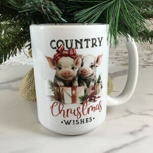 Pig Country Christmas Wishes Ceramic Mug - 15 oz Coffee Cup